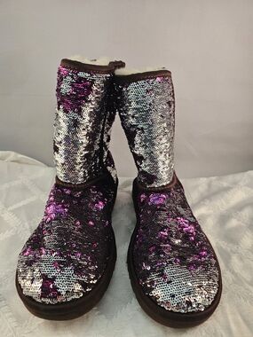 Ugg Limited Edition Reversible Sequin Women's Short Winter Boots - Purple/Silver